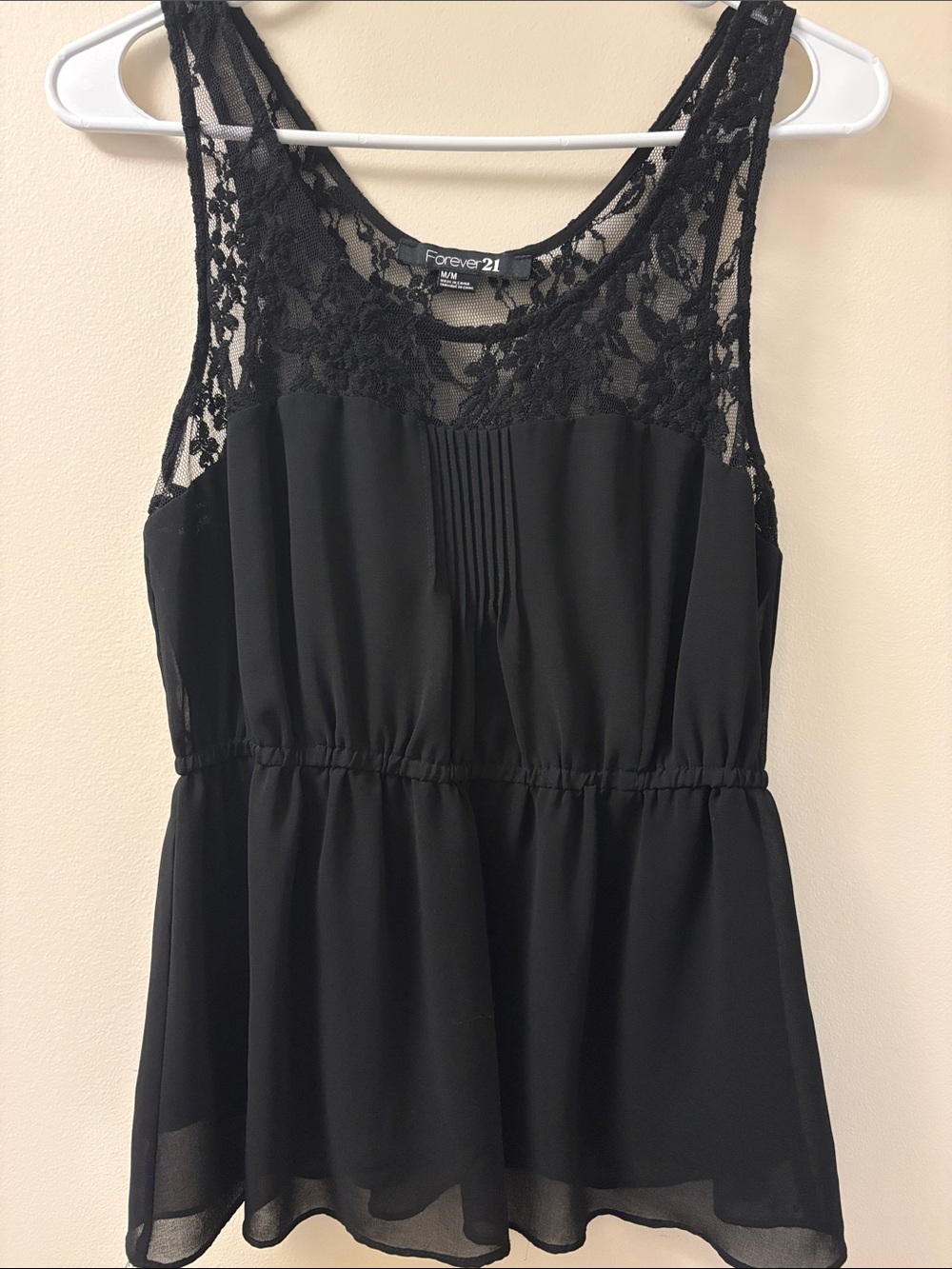 Forever 21 Black Lace Yoke Peplum Camisole